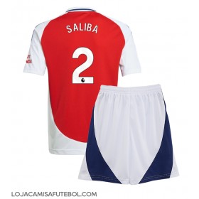 Camisa de Futebol Arsenal William Saliba #2 Equipamento Principal Infantil 2024-25 Manga Curta (+ Calças curtas)